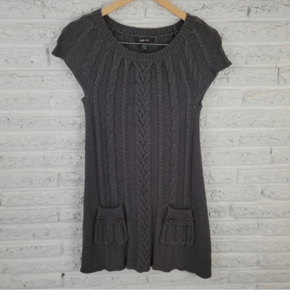 Sweater Dress Grey Cable Knit Fit Flare XS